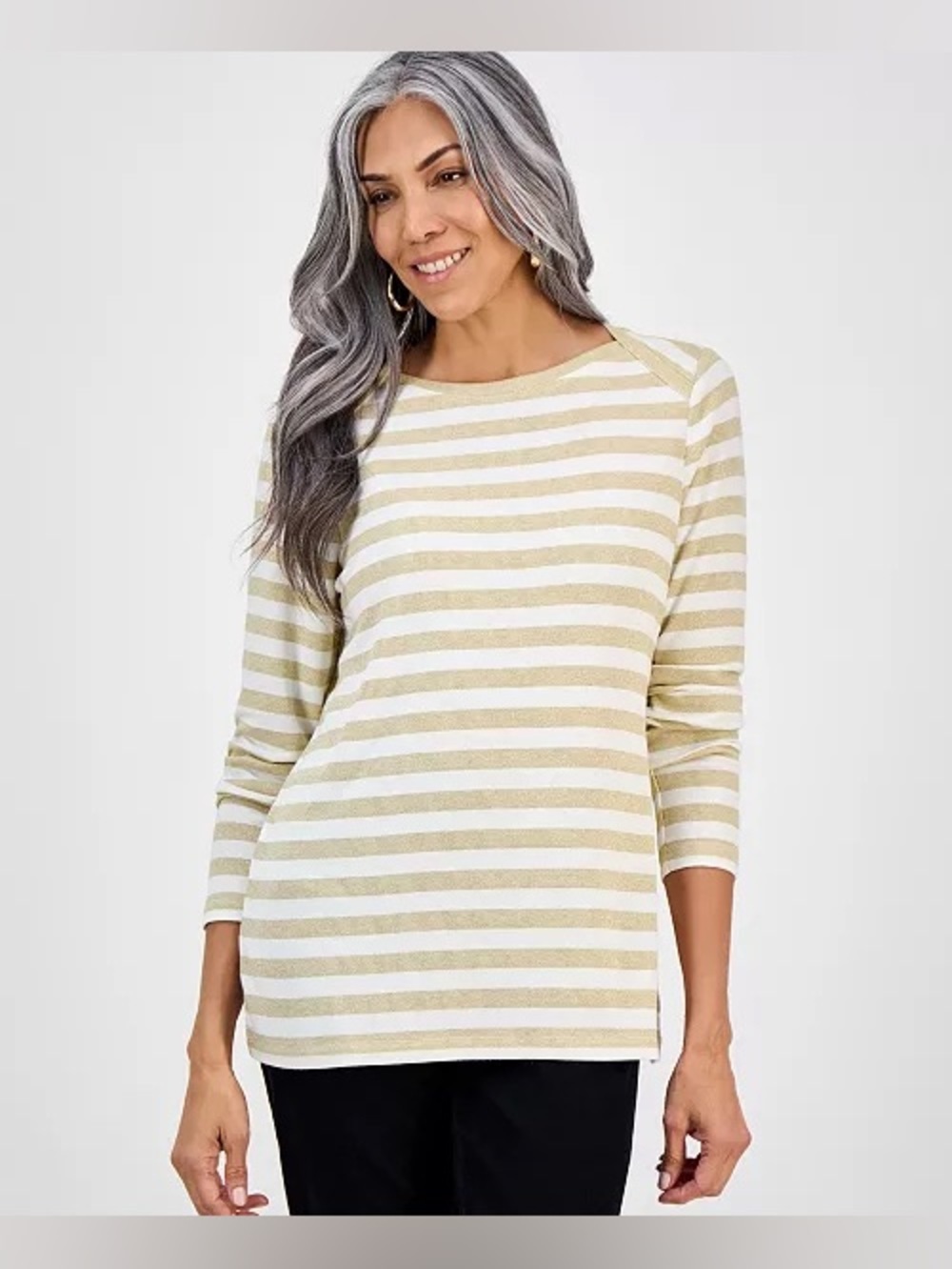 Style & Co. Women's Printed Boat Neck Long-Sleeve T-Shirt